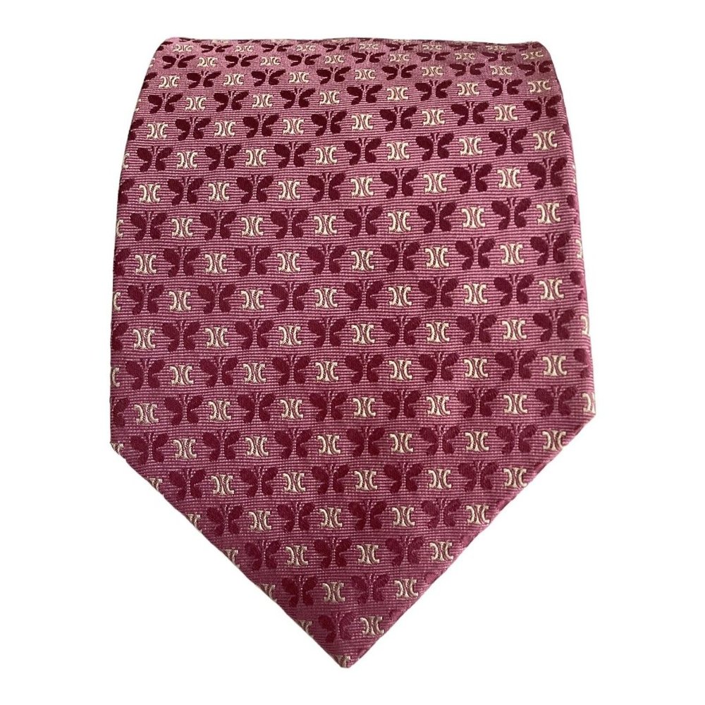 CELINE Purple Butterfly Print Monogrammed Silk Tie Made In Italy 59"-3.6" EX CD